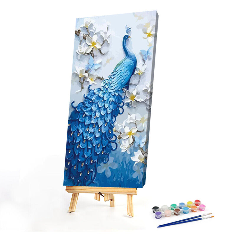 Frameless Oil Paint By Numbers DIY Peafowl Picture Craft Kit for Living Room