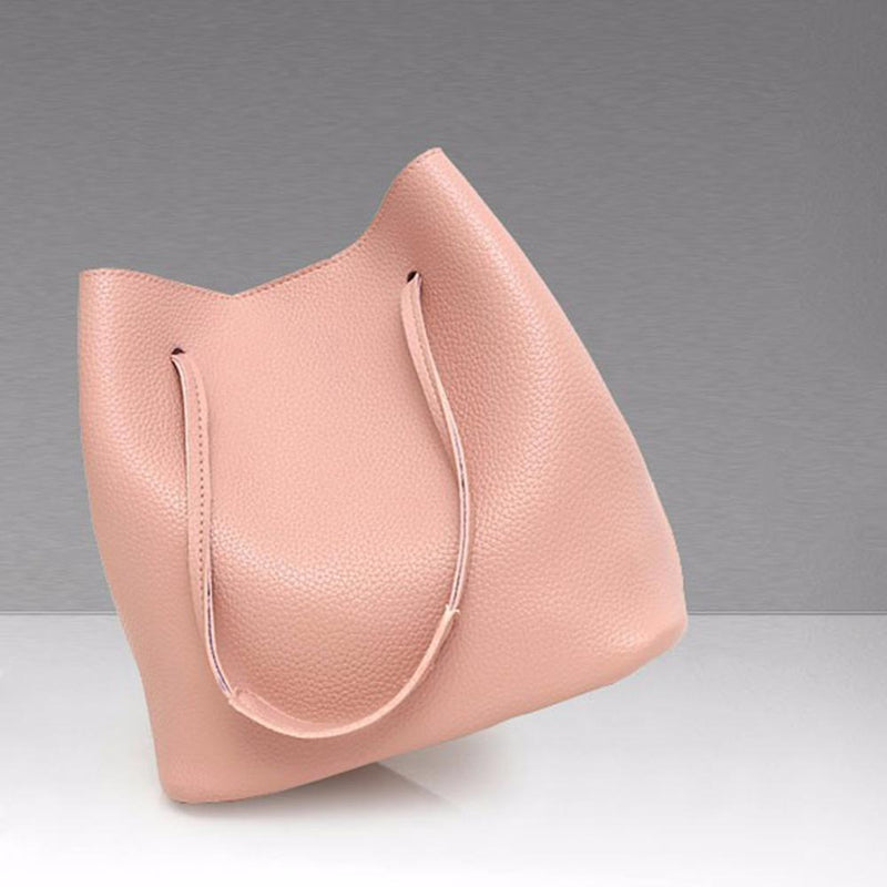 4pcs Set Women Bag Fashion Solid PU Single Shoulder Messenger Bags(Pink)