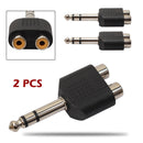 2Pcs 6.35mm 1/4" Stereo Plug to 2 RCA Female Jacks Splitter Audio Converter