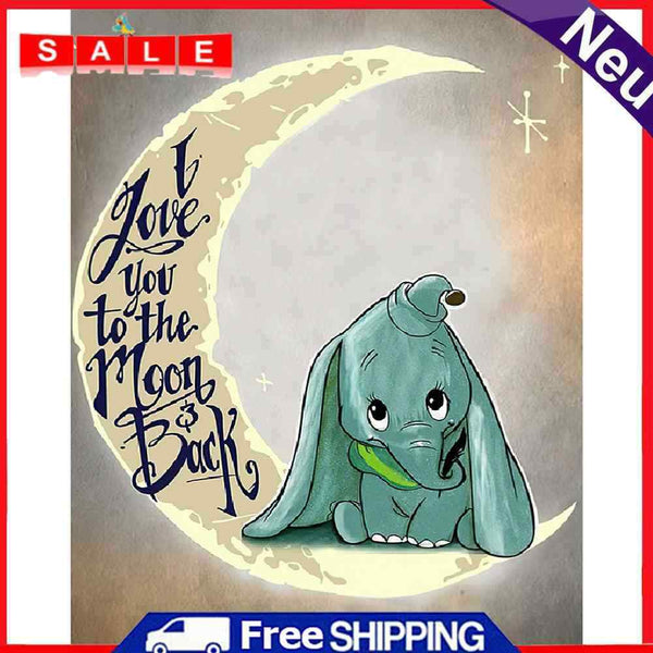 Baby Elephant on the Moon 5D DIY Full Square Diamond Painting Cartoon Mosaic Kit