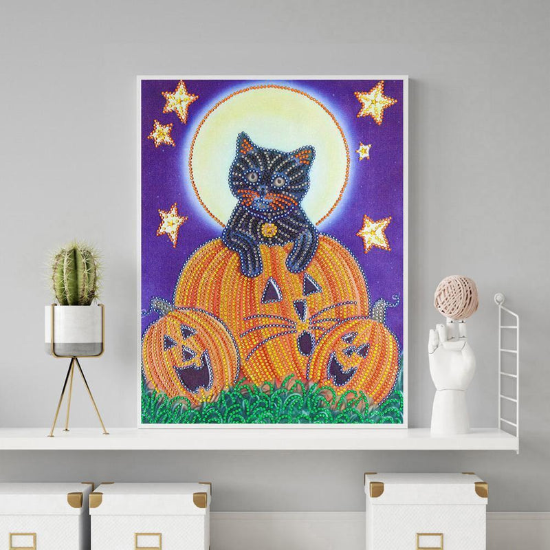 5D DIY Special Shaped Diamond Painting Pumpkin Cat Embroidery Mosaic Kits