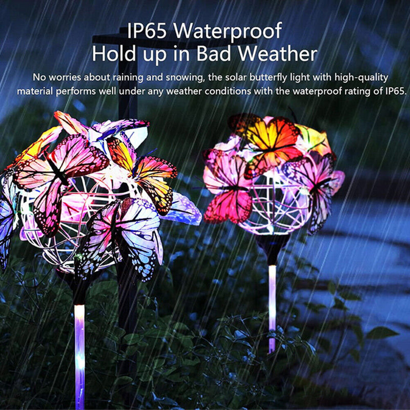 2pcs LED Luminous Butterfly Ball Solar Light Outdoor Garden Lawn Stakes Lamps
