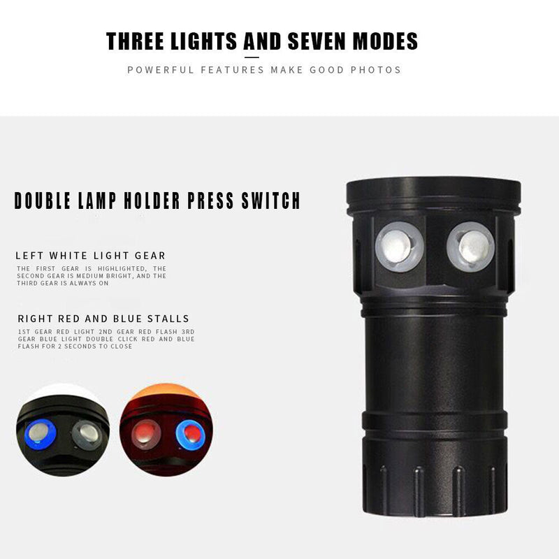 180W Waterproof Photography LED Diving Flashlight Scuba Dive Underwater Torch