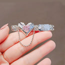 No Bend Chain Tassel Design Simple Pink Love Heart Metal Sweet Cool Hair Clip