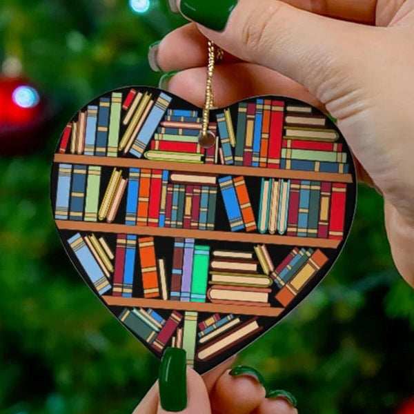 Book Lovers Heart-Shaped Bookshelf Pendant Ornament Christmas Tree Decor x 1Pc#