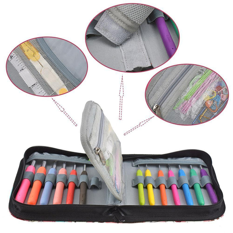 49pcs Aluminum Crochet Hooks Holder Sewing Storage Toollkit Bag (Light Blue