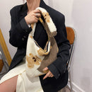 Fashion Bear Print Hit Color Shoulder Bag Women Winter Large Crossbody Bags