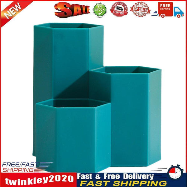 3 Lattices Makeup Brush Storage Box Cosmetics Pen Holder Organizer (Green) Newly