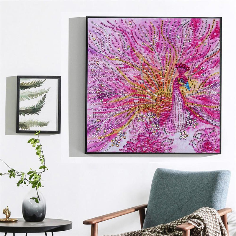 5D DIY Special Shaped Diamond Painting Pink Peafowl Cross Stitch Embroidery