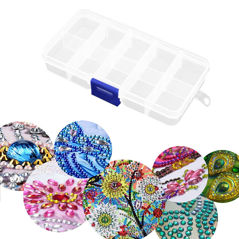 10 Grids Compartments Plastic Transparent Organizer Diamond Storage Box Newly