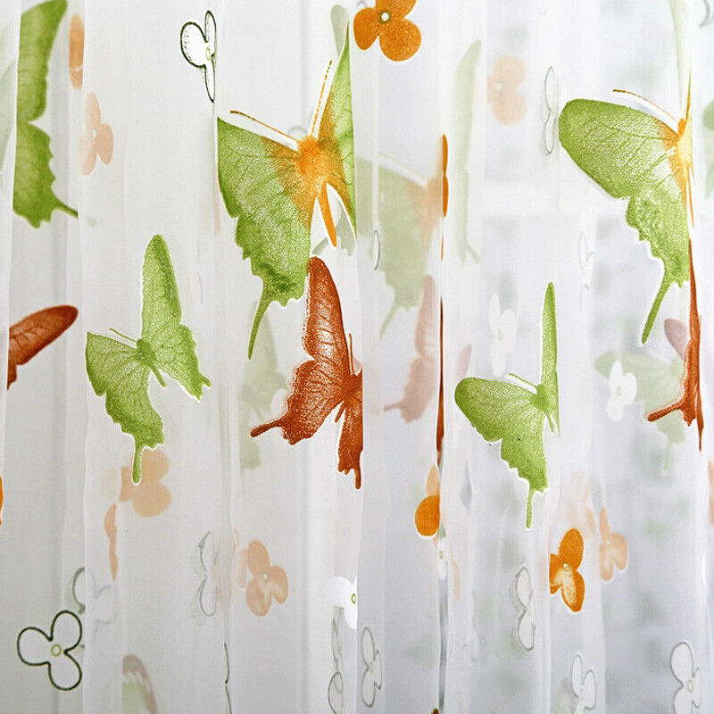 Butterfly Floral Tulle Voile Window Curtain Drape Panel (Green 100X270cm