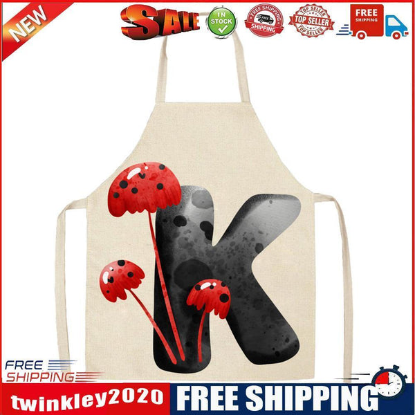 Mushroom K Printed Linen Apron Waterproof Kitchen Cooking Bibs (68X55CM)