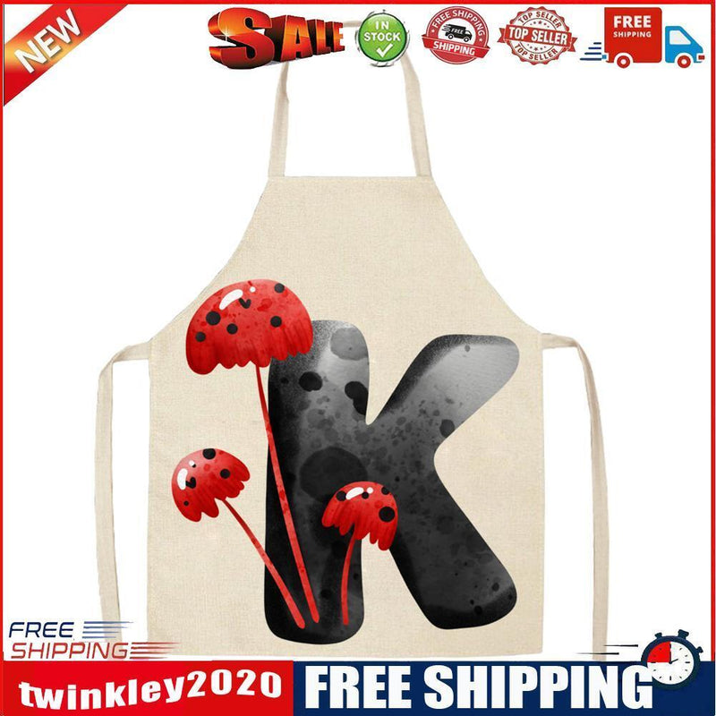 Mushroom K Printed Linen Apron Waterproof Kitchen Cooking Bibs (68X55CM)