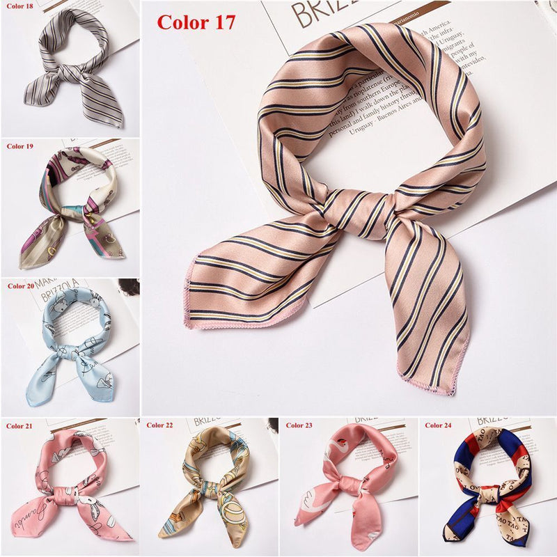 Women Gifts Elegant Square Scarf Hair Tie Band Silk Feel Satin Head Neck