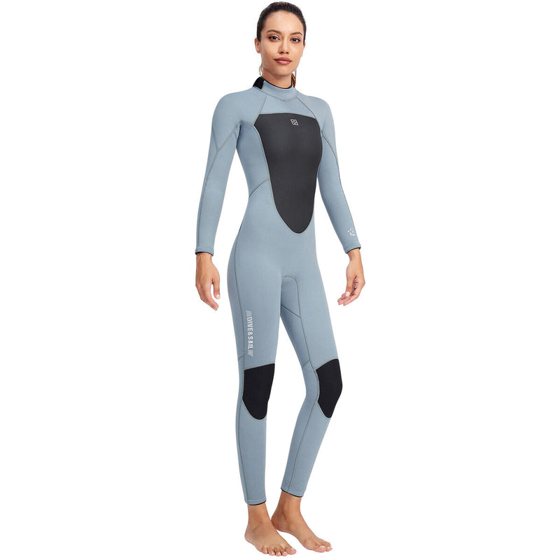 3mm Neoprene Wetsuit Women Back Zipper Full Diving Suits (Light Grey L)