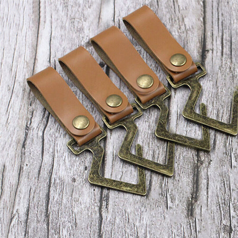 4x Outdoor PU Leather Hooks Camping Triangle Shelf Hanger Clothes Storage Hook