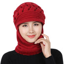 Female Neck Warmer Autumn Winter Beanies Knitted Hat Scarf Thick Warm Fleece