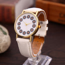 Women Lovely Flowers Printed Leather Belt Quartz Strap Student Watch(White)