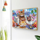 Diamond Painting Full Round Drill Four Cats in Flowers Rhinestone Modern Craft