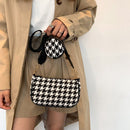 Retro Houndstooth Shoulder Bag Round Purse Women Composite Bags (Black)