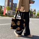 Cute Bear Printed Handbag Autumn Plush Big Capacity Satchel Travel Shoulder Bags