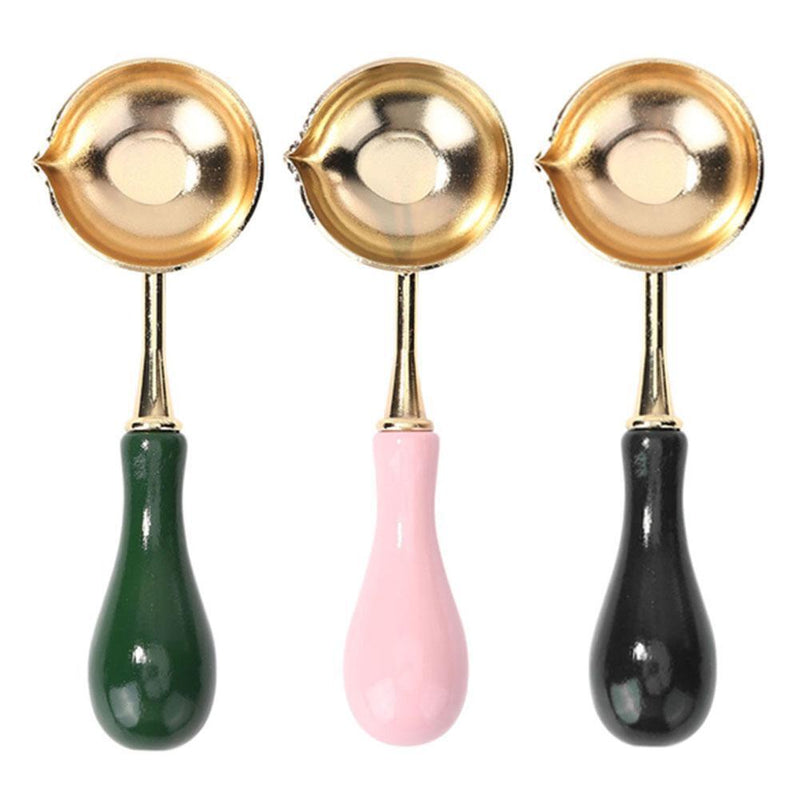 Wood Handle Sealing Wax Spoon Wax Bead Tablet Melting Spoons Craft (Black)