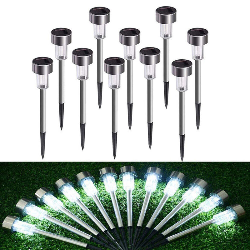 10pcs LED Solar Light Mini Steel Tube Lawn Stake Lamp Garden Decor (White) Newly