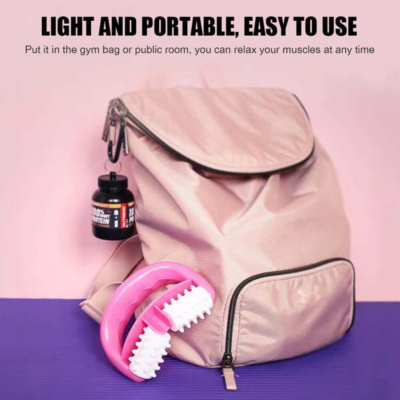 Body Roller Massager Arm Leg Dual Wheel Pain Relief Massage Tool (Pink) Newly