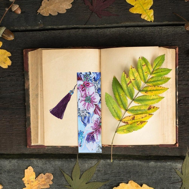DIY Flower Special Shape Diamond Painting Creative Leather Bookmark with Tassel