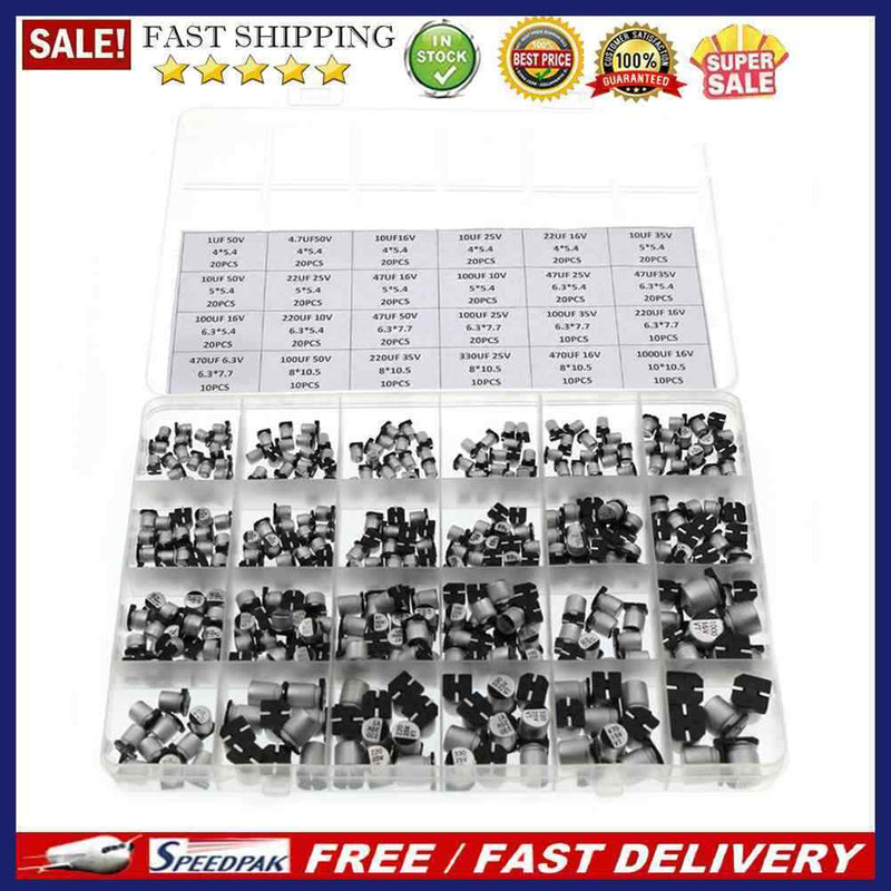 400pcs 1uF - 1000uF 6.3V-50V 24 Values SMD Aluminum Electrolytic Capacitors Kit