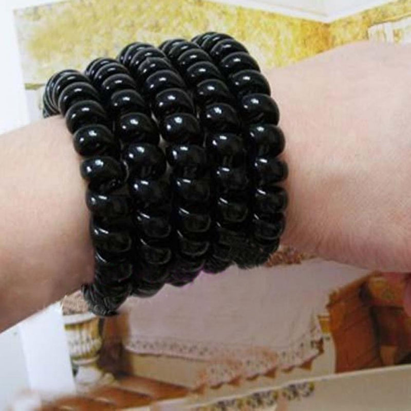 Durable Women Black Girls Hair Ties Telephone Wire Rubber Hair Rope Extendable