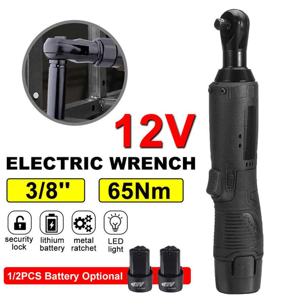 Electric 3/8'' Cordless Ratchet Right Angle Wrench Impact Power Tool 2 Batterys