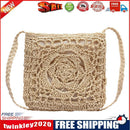 Flower Straw Shoulder Bag Women Beach Woven Crossbody Purse Handbag (Beige)