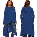 Long Sleeve Women Fleece Hoodies Irregular Loose Solid Color (Blue)(4XL)