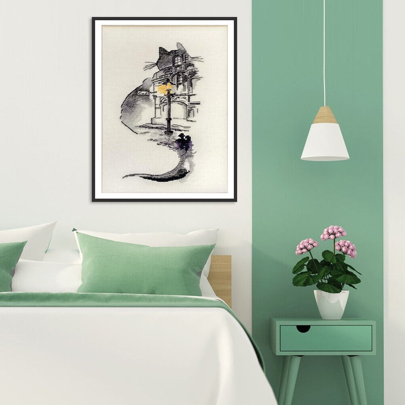 Ink Cat Building DIY Cotton Thread Partial Cross Stitch DIY Handmade Needlework