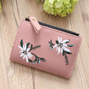 Flowers Embroid Women Short Wallets PU Leather Coin Card Holder Clutch/Pink