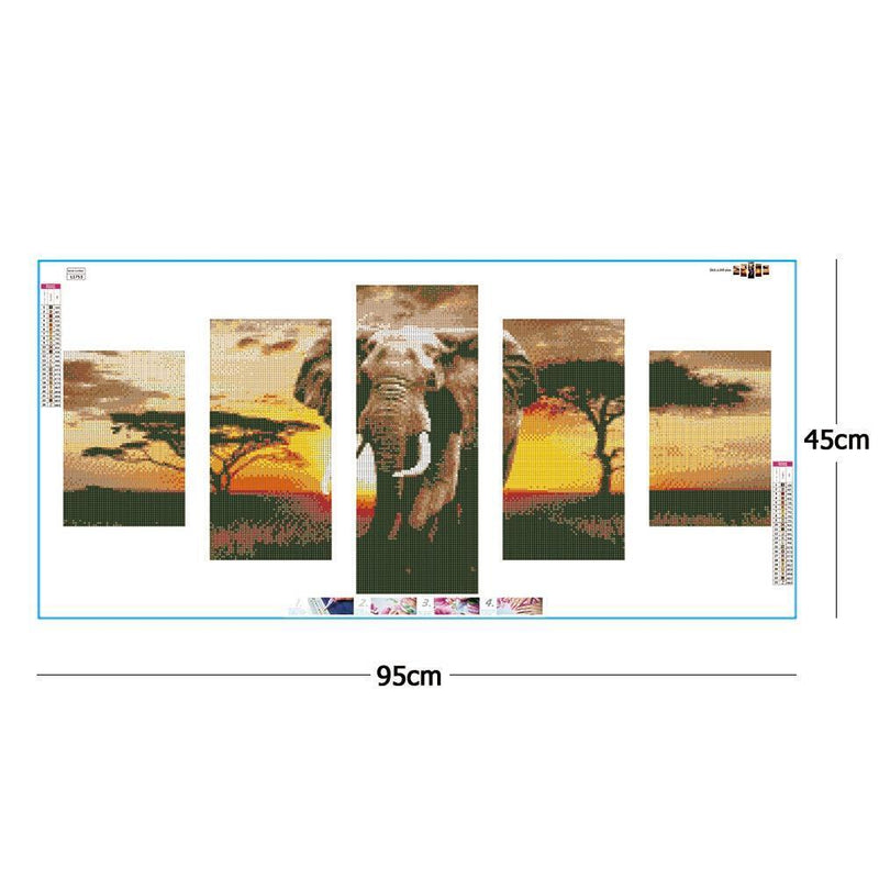 5pcs 5D DIY Full Drill Diamond Painting Elephant Cross Stitch Kit (L1753)