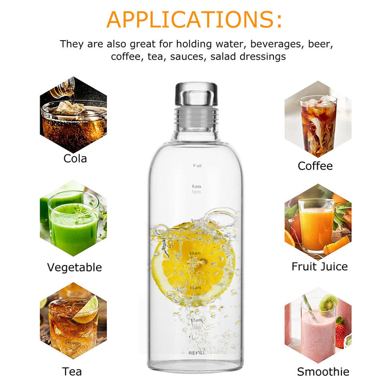 Motivational Glass Water Bottle Time Marker & Leakproof Design (750ml) Newly