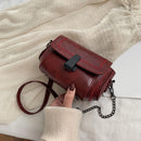 Retro PU Leather Shoulder Messenger Bag Women Solid Color Chain Crossbody Bags