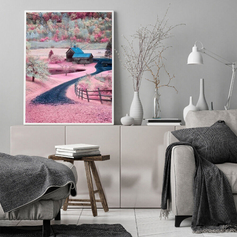 Frameless Oil Paint By Numbers Pink Village DIY Canvas Picture Craft Kit