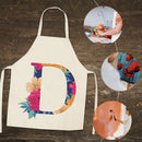 Flower D Print Linen Apron Simple Waterproof Kitchen Cooking Bib (68x55cm)