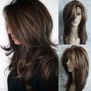 Partial Bangs Dark Brown Long Straight  Wig Women Wig High Temperature Silk