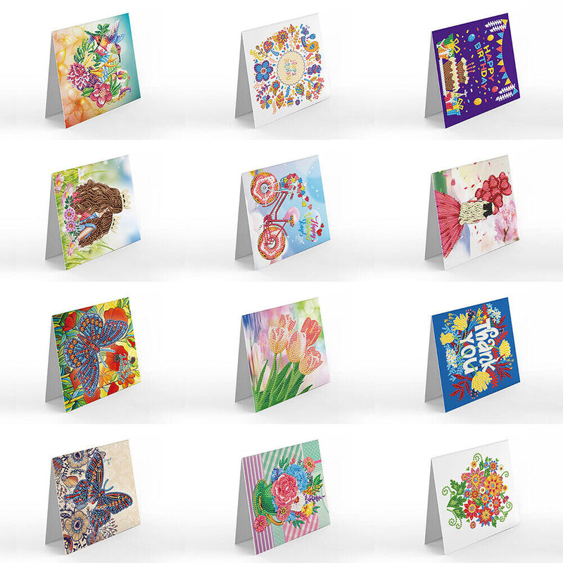 12pcs DIY Diamond Painting Greeting Cards Mosaic Birthday Postcard (HKDZ07)