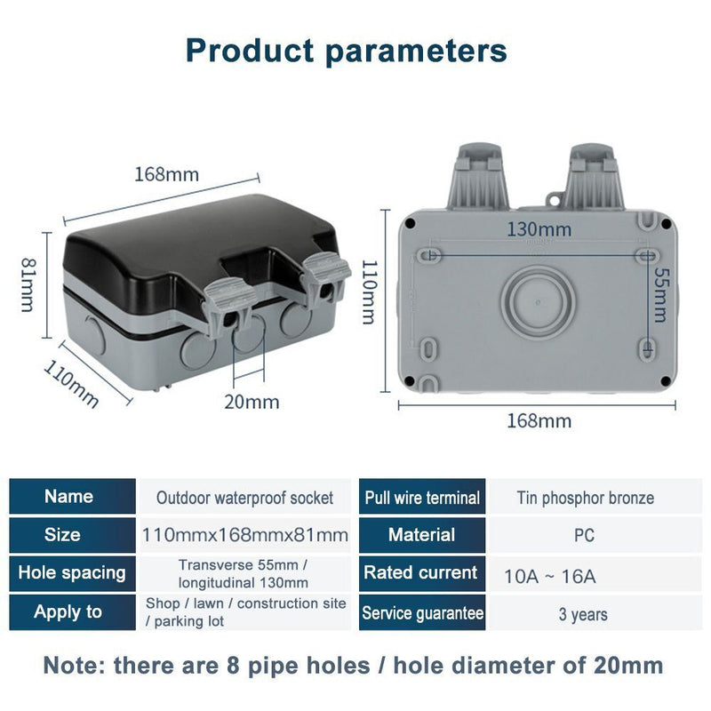Waterproof Switched Double Socket Power Socket Wall Socket Electrical Outlet