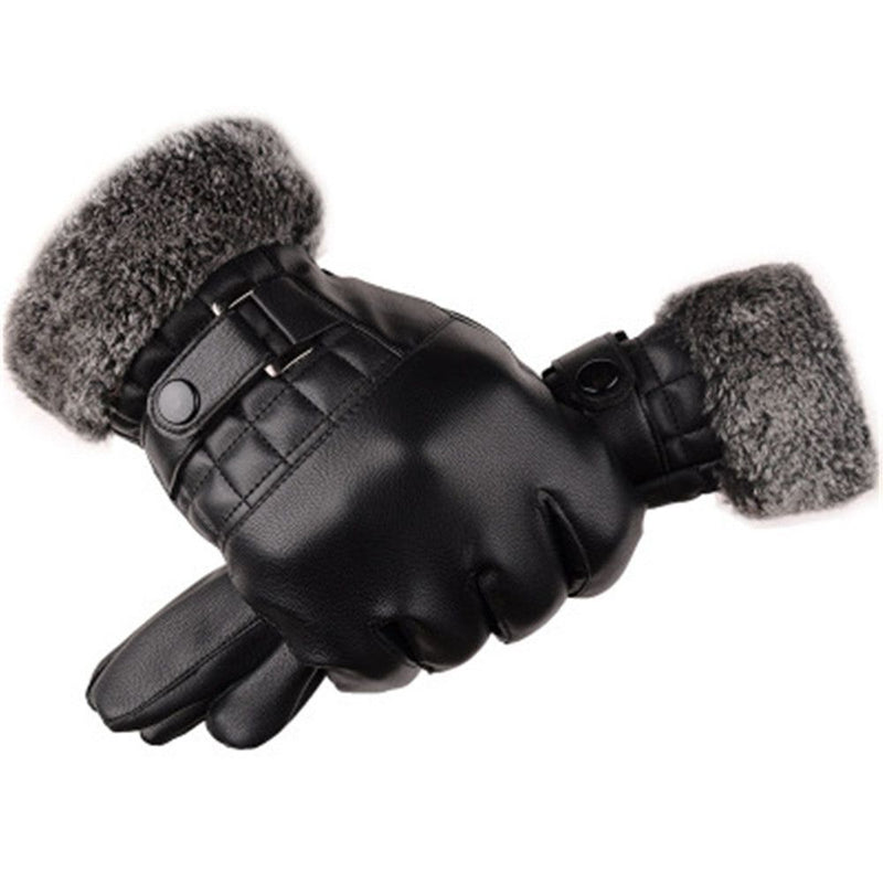 Windproof Men Faux Fur Gloves Thicken Warm Touch Screen Gloves Leather Mittens