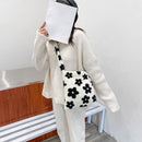 Fashion Autumn Winter Handbag Flower Fluffy Women Plush Crossbody Shoulder Bags