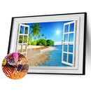 Full Round Drill Diamond Window View? Beach Picture of Rhinestone (B012)