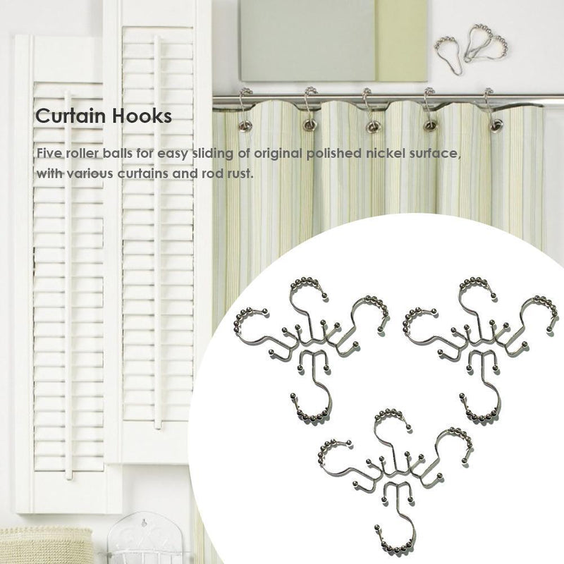 12pcs Metal Rustproof Shower Curtain Double Glide Shower Hooks Bathroom Products