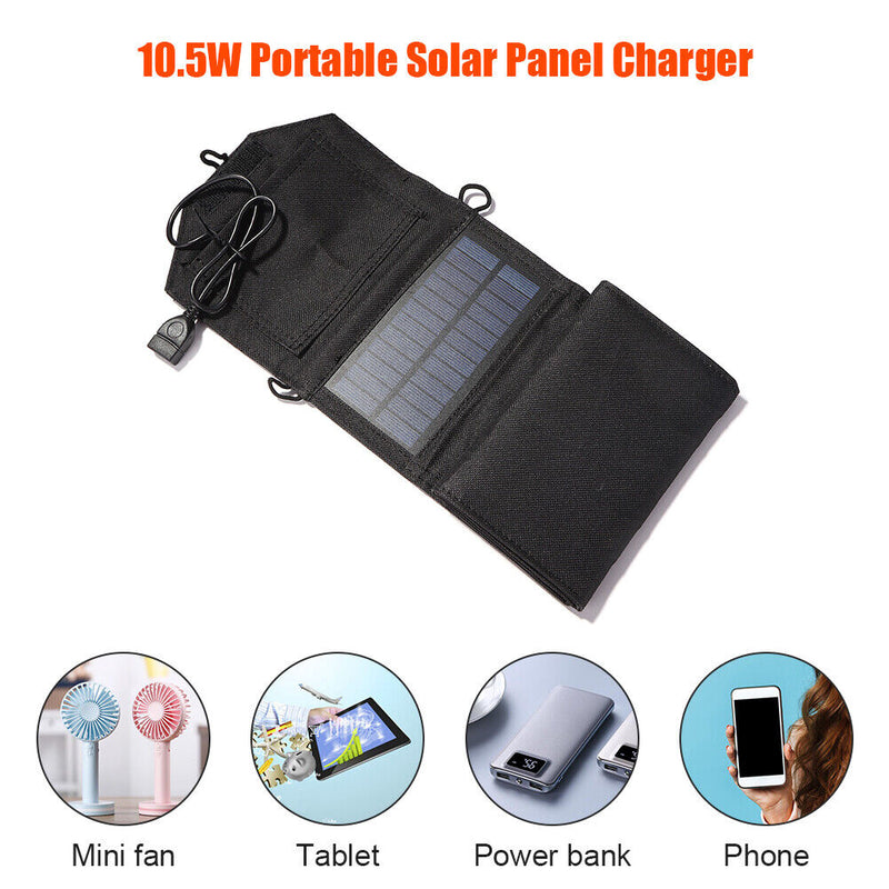 Foldable 10.5W USB Solar Panel Charger Outdoor Mobile Power Battery Chargin