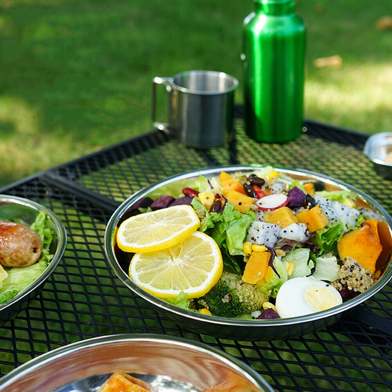 17x Outdoor Tableware Stainless Steel Plate Bowl for Barbecue Picnic Dinnerwa